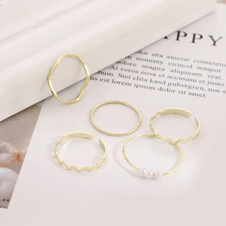 Style Pearl Thin Pack Of 5 Rings Set