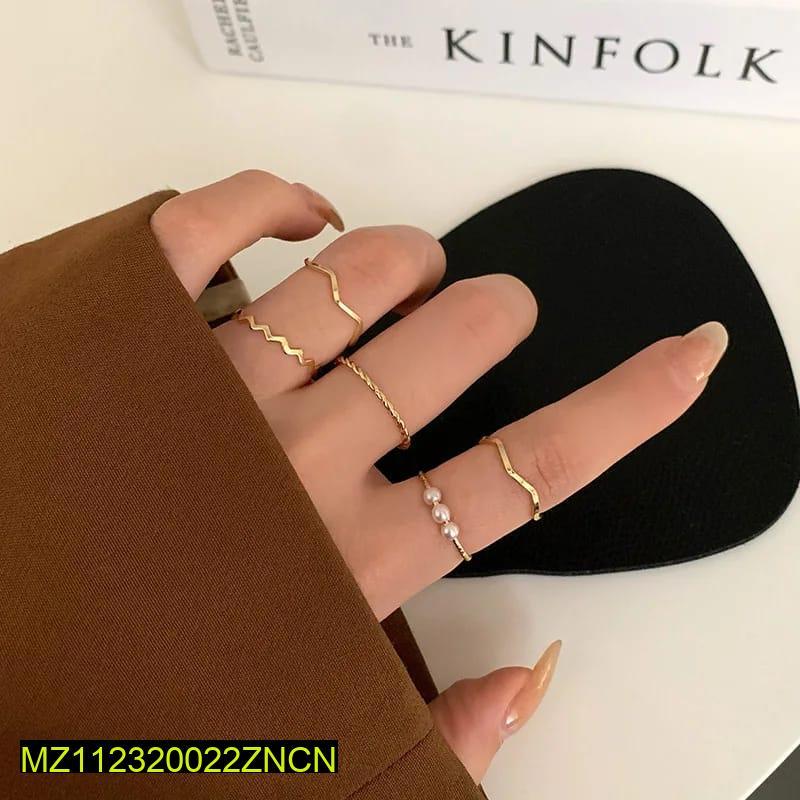 Style Pearl Thin Pack Of 5 Rings Set