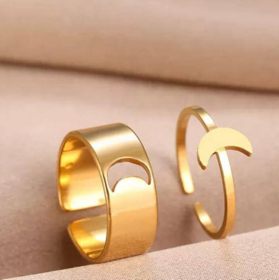 2 Pcs Trendy Couple Moon Rings