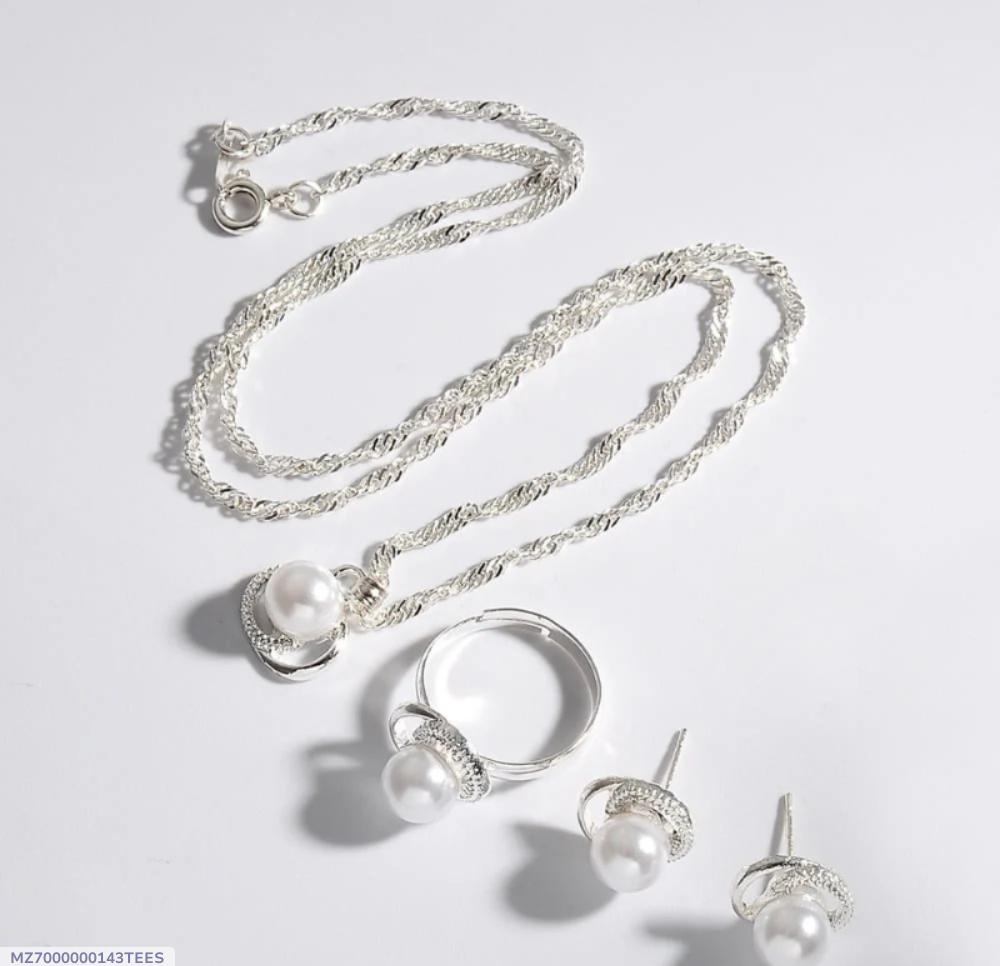 Silver Plated Pearl Stone Artificial Set