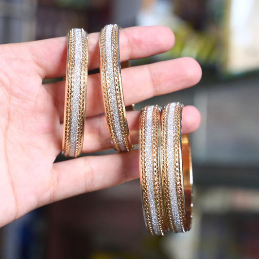 2 Pcs Indian Design Gold Plated Crystal Kara Bangle