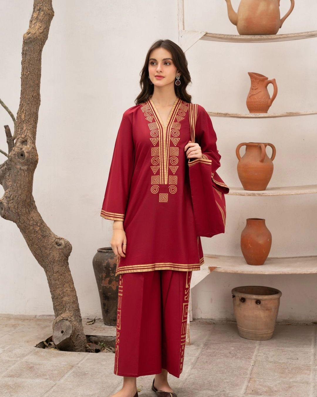 Elegant Women's Stitched Linen Shirt and Trouser Set with Sleeveless Blouse