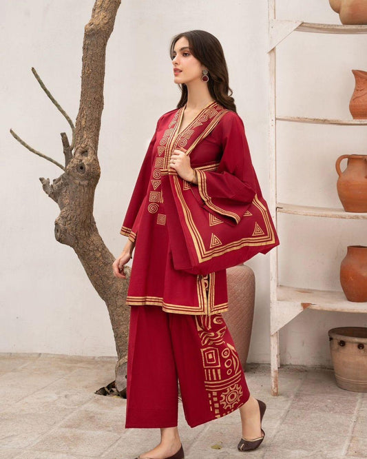 Elegant Women's Stitched Linen Shirt and Trouser Set with Sleeveless Blouse
