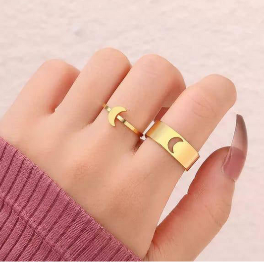 2 Pcs Trendy Couple Moon Rings