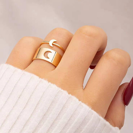 2 Pcs Trendy Couple Moon Rings