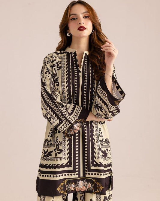 2 Pcs Women's Stitched Printed Co-Ord Set
