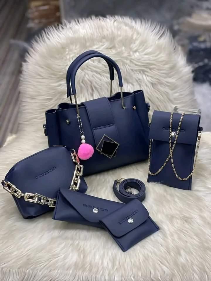 Girl's PU Leather Plain Hand Bag Set
