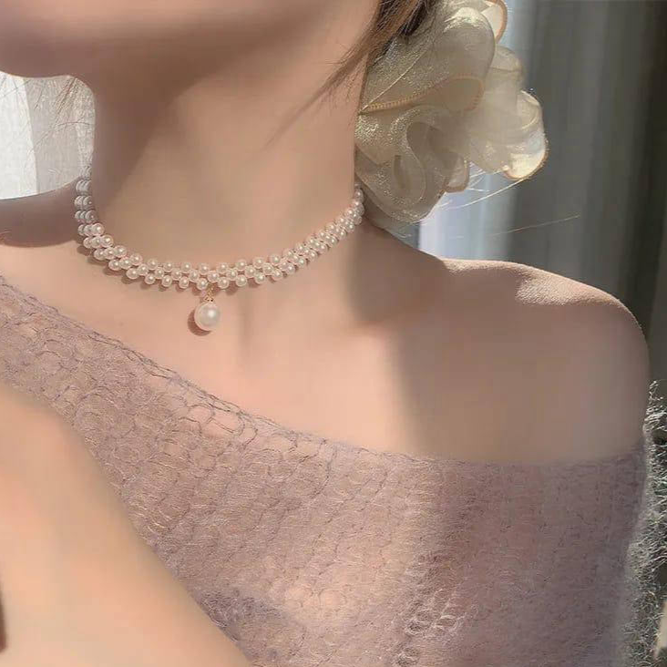 1 Pc Resin Elegant Pearl Stones Choker