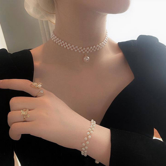 1 Pc Resin Elegant Pearl Stones Choker
