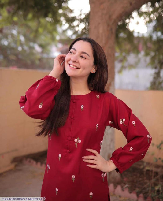 2 Pcs Women's Stitched Embroidered Shirt And Trouser