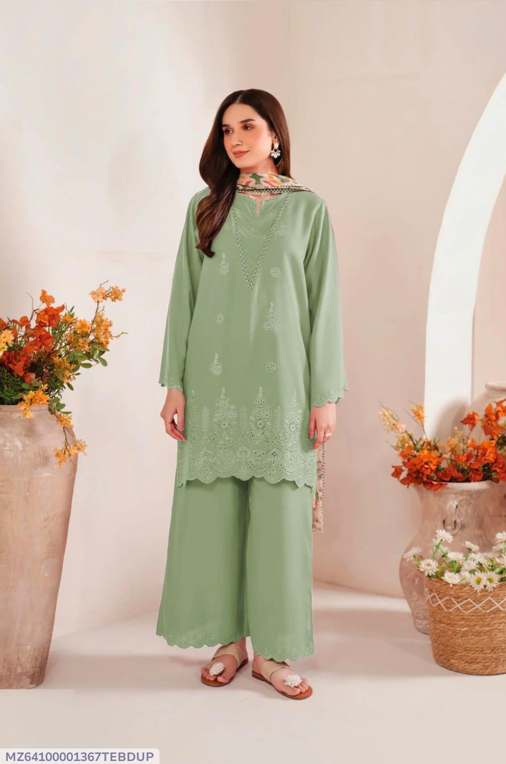 3 Pcs Women's Unstitched Chikankari Embroidered Suit