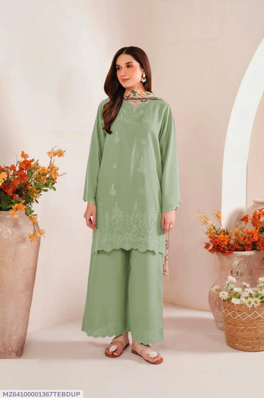 3 Pcs Women's Unstitched Chikankari Embroidered Suit