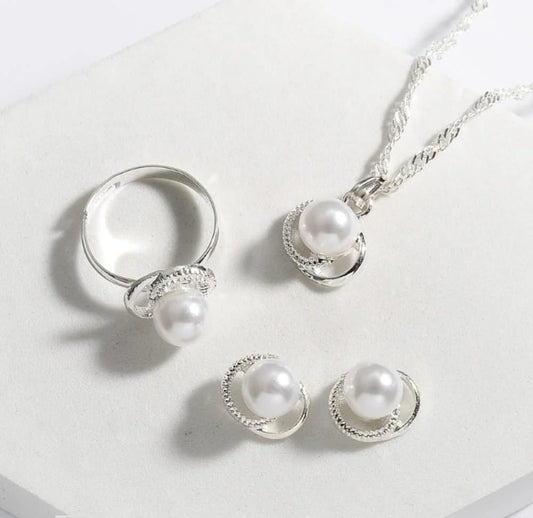 Silver Plated Pearl Stone Artificial Set