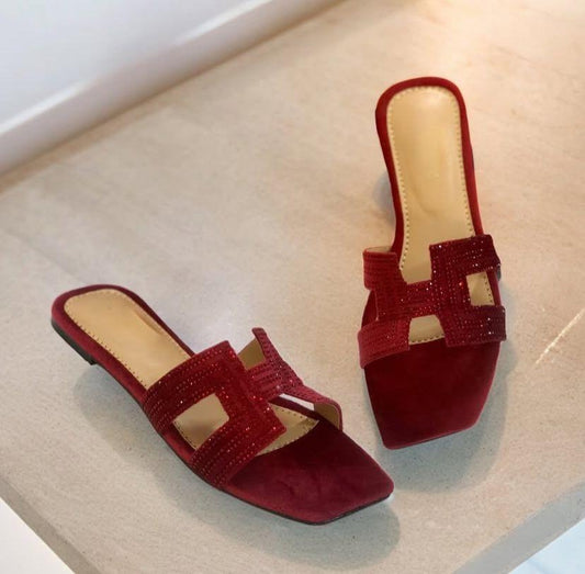 Chic Women's Maroon Suede Casual Flats - 1 Pair