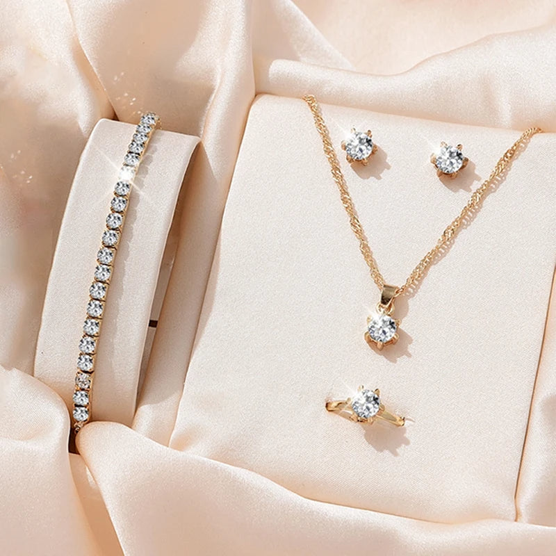 Women Necklace Earrings Ring Bracelet