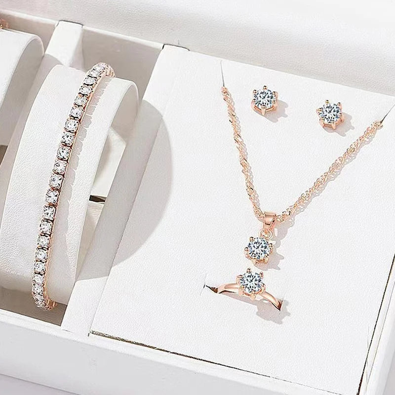 Women Necklace Earrings Ring Bracelet